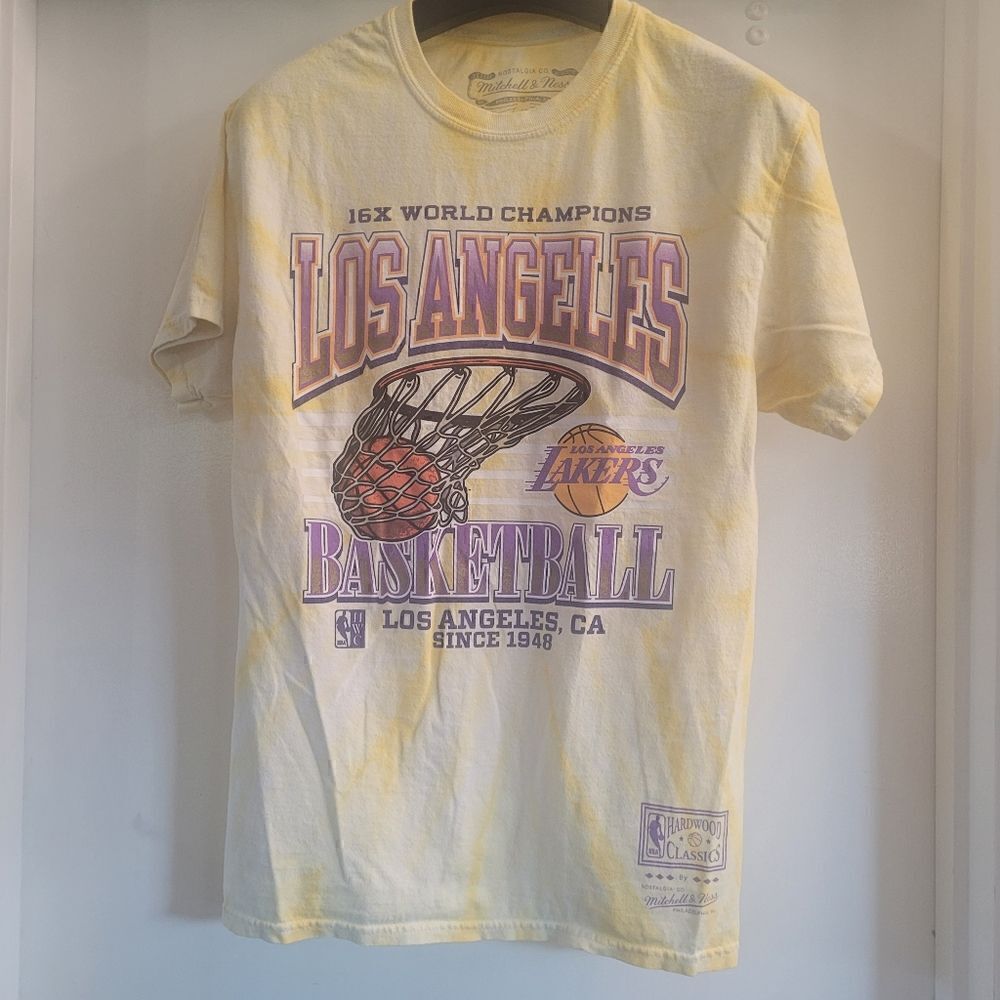 Mitchell and Ness yellow tie dye Los Angeles LAKERS NBA hardwood classics champ